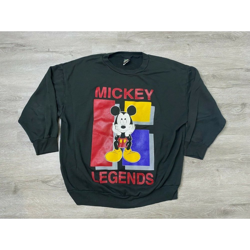 VTG Mickey Mouse Disney Unlimited Sweatshirt Size L 90s Made USA Black Legends